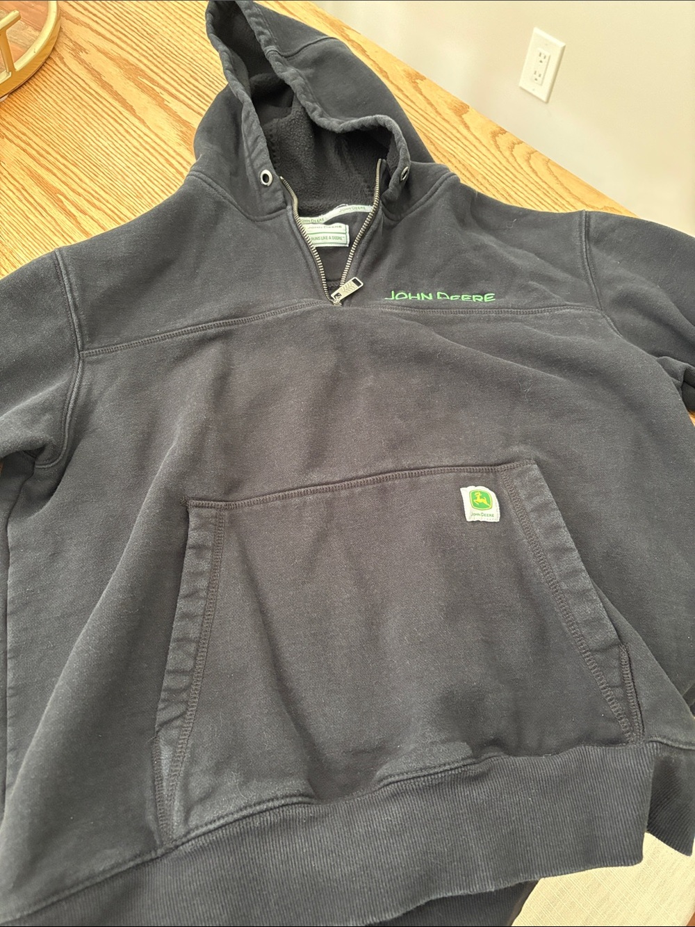 John Deere Dark black Hooded Zip-Up Sweatshirt with Green Logo